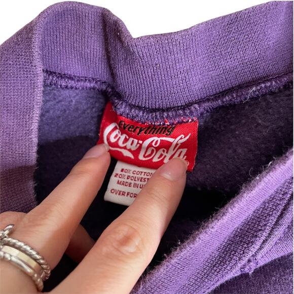 COCA COLA Vintage 90s Soda Sweatshirt Pullover Large Purple Cotton Blend Atlanta - Picture 2 of 3